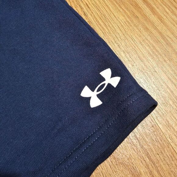 Under Armour Project Rock Shorts French Terry Fleece Navy Blue White Boys M 8-10 - Picture 2 of 6